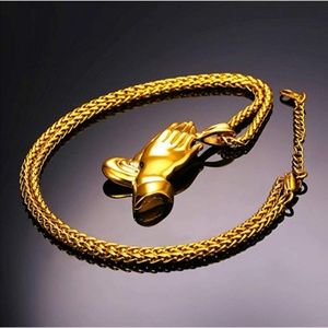 Mens "Damon" 18K Gold Plated Prayer Hands Necklace